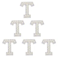 ホワイト×ミックス 6個 ラインストーン 文字T DIY アルファベット デコパーツ 装飾 パーツ イニシャル アクセサリーパーツ