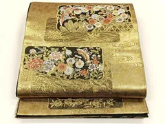 平和屋着物◎六通柄袋帯　唐織　色紙鳳凰花蝶文　引箔九百織　正絹　逸品　CABK2940yk