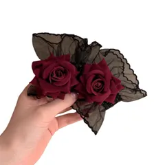 [Lamerry] アームカバー レース 付け袖 つけ袖 短め リストカフ ローズ 薔薇 地雷系 手首 アクセサリー リストバンド ロリータ 装飾 レディース 黒