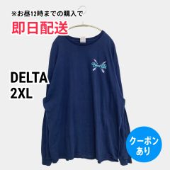 DELTA デルタ Tシャツ/カットソー 2XL ネイビー ミドル丈 長袖 バックプリント ワンポイント 無地 クルーネック(丸首) メンズ
