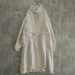 grove グローブ ワンピース ロングワンピース ナチュラルライクシアーコート サイズM ホワイト系 アイボリー系 ラ・ヴェリタ古着 260806-1035 レディース 春秋 シボ感 ウエストリボン ドロスト スタンドカラー 薄手 軽い ライトアウター