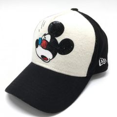 [미품] 뉴 에라 × DISNEY 캡 블랙 × 화이트 미키 마우스 스팽글 모직 혼합 여성 골프웨어 New Era