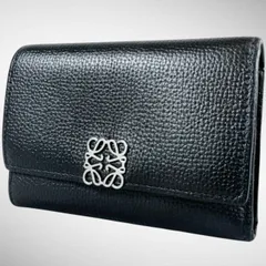 【美品・箱袋付】LOEWE ロエベ アナグラム トライフォールド コンパクト ジップ 三つ折り 財布 ブラック