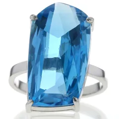 K18WG ホワイトゴールド リング ブルートパーズ 19.76ct 五角形 ペンタゴン 一粒 大粒 デザイン 指輪 17号【新品仕上済】【zz】【中古】