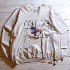 【ビッグプリント】90s Vintage USA製 BLEACHER GEAR Sweatshirt ブリーチャーギア 生成り アイボリー GORILLAS ピッツバーグ州立大学 アメリカンカレッジ プリント スウェット 古着 #T4187