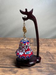 中国七宝焼 ベル 木製スタンド付き 景泰藍 ミニベル 吊り鐘 置物 工芸品