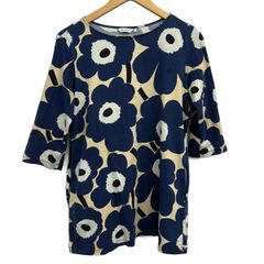 marimekko(マリメッコ) チュニック サイズM レディース - ネイビー×ベージュ×白 クルーネック/七分袖