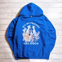 【希少デザイン】Disney Hoodie ディズニー ブルー 青 ALL MY FRIENDS ARE DOGS 犬 アニマル キャラクタープリント パーカー 古着 #P6148