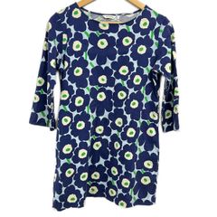 marimekko(マリメッコ) チュニック サイズS レディース - ネイビー×ライトブルー×マルチ クルーネック/七分袖