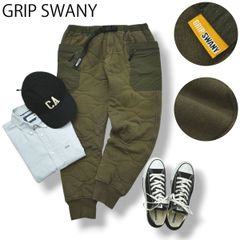 【美品】 グリップスワニー GRIP SWANY キルト ギア パンツ スウェット キルティング 中綿 ナイロン 切替 ジップアップ バックルベルト L オリーブ アウトドア レディース