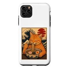 【新品】 猫 食べる ラーメン レトロ 和食 面白い 麺 ラーメン 猫 スマホケース iPhone 11 Pro Max 用