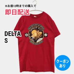 DELTA デルタ Tシャツ/カットソー S レッド 無地 前面プリント ミドル丈 半袖 クルーネック(丸首) メンズ