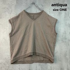 antiqua アンティカ One size タフT ベスト Tシャツ ノースリーブ トップス タンクトップ フレンチスリーブ Vネック ワイドシルエット ビッグシルエット オーバーサイズ コットン 綿 ベージュ ★ ■◆