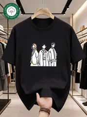 新品未使用 「3人のアイドル」Kポップ風線画イラスト グラフィックTシャツ 100%コットン 半袖 男女兼用 アート系 普段着 カジュアル ストリート デイリーウェア 春夏 個性派 おしゃれデザイン ギフト向け ユニーク お出かけ 日常着