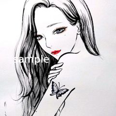 肉筆原画 水墨画 絵画 日本画 ドローイング 和装 美人画 - メルカリ