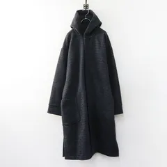 エイトン ATON エアーダブルメルトン ウールローブコート 02■グレー フード チェック ガウン ベルト付き【2400015132051】