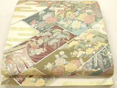 平和屋本店▼六通柄袋帯　唐織　御所車風景花文　本金箔　正絹　逸品　DABK2143op