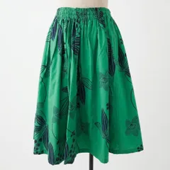 浴衣リメイク/Japanese Kimono Remake/レトロ・ウエストゴム・ギャザースカート・鮮やかなグリーン地に濃紺の鈴蘭と百合