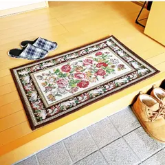 ゴブラン マット 新品 60×90センチ  ニーム 豪華 高級 すべり止め付 玄関 居間 寝室リビング 丸洗い可 新調 子供 孫 親戚