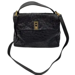 borelli p レディース ２WAYバッグ オーストリッチ レザー ブラック