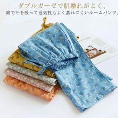 送料無料 ルームパンツ レディース ダブルガーゼ パジャマ 綿 ガーゼパンツ 花柄 薄手 吸汗 通気 ルームウェア 部屋着 ロングパンツ ゆったり ウエストゴム 春 夏 二重ガーゼ 長ズボン ボトムス#sam2074
