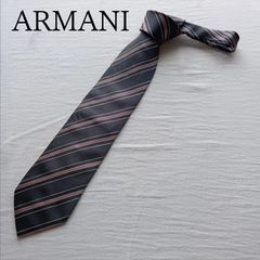 ARMANI ネクタイ レジメンタル 灰 赤 白 ワイドタイ ロングタイ 絹 ストライプ ビジネス ク159