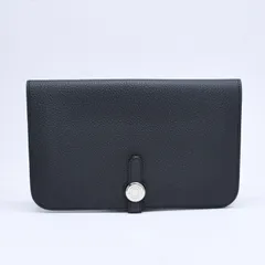 極美品 HERMES エルメス ドゴンGM 2つ折り長財布 ロングウォレット T刻印トゴ ノワール シルバー金具 中古 4b003402
