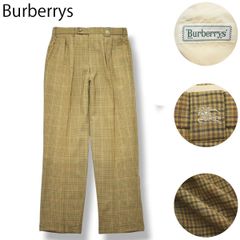 90s ヴィンテージ バーバリー Burberrys ルーズ ストレート チェック柄 ツータック スラックスパンツ トラウザー W85 イエロー系 刺繍ロゴ  トラッド 薄手 メンズ