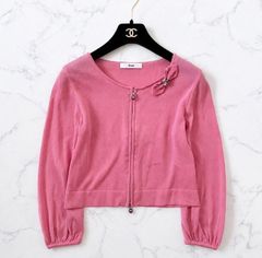 美品 Rene ルネ パール ダブルジップ カーディガン 七分袖 リボンコサージュ ピンク