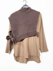 美品 AZUL BY MOUSSY アズールバイマウジー 2WAYニットベストセット ブラウス シャツ sizeS/茶 ◆■レディース