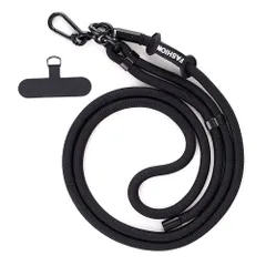 [ZJYCLY] スマホショルダー 紐のみ 太め ショルダーストラップ 肩掛け 首掛け 150cm 8mm ポリエステル 黒 ホルダーシート付き 1本