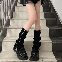 新品 サイドジップ ニットレッグウォーマー ルーズソックス レッグウォーマー レディース レッグカバー ブーツカット フレア ワイド 美脚 Y2K 足首 ゆったり ハイソックス mlfnx