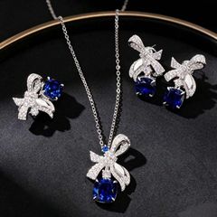 쥬얼리 레이디스 세트 우아한 여성용 쥬얼리 세트 블루, 도금 리본 링, 피어스, 팔찌 이브닝 파티용