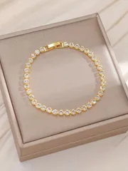 ブレスレット ジュエリー レディース チェーンブレスレット 1個 エレガントな輝くテニスラウンドチェーンブレスレット、女の子の友情ブレスレット、休日、結婚式、
