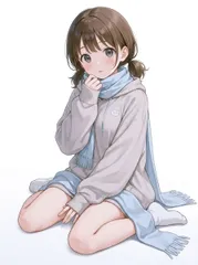 2Lサイズ c388 パーカーとマフラーを着用した少女のイラスト アニメ調 デジタルアート