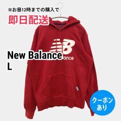 New Balance ニューバランス パーカー L レッド コットン 前面プリント 無地 ブランドロゴ プルオーバー 長袖 レディース