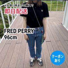 FRED PERRY フレッドペリー ポロシャツ 96cm ブラック 無地 ライン柄 ブランドロゴ 刺繍 ワンポイント 半袖 メンズ