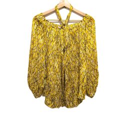 DIANE von FURSTENBERG ダイアンフォンファステンバーグ 総柄 シルク 長袖 ブラウス レディース イエロー系 シルク 4サイズ 美品