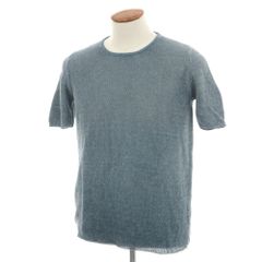 【中古】ロベルトコリーナ ROBERTO COLLINA リネン クルーネック 半袖 プルオーバーニット ターコイズ系【サイズ48】【メンズ】