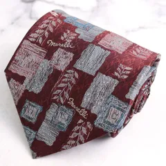 マレリー ブランド ネクタイ  総柄 リーフ柄 ロゴ シルク PO メンズ レッド marelli 【中古】