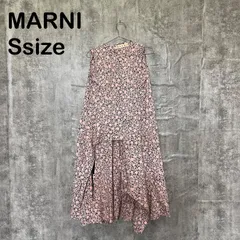【k-953】MARNI マルニ Sサイズ相当 ロングワンピース ピンク ブラック 花柄 フラワープリント フリル ギャザー ノースリーブ 総柄 ドレス モード イタリアブランド