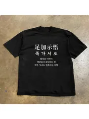 新品 送料無料 漢字と韓国語文字プリント T シャツ 足加示悟 テキストグラフィック シンプル ヴィンテージ風 ストリート ミニマル