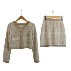 Darich ダーリッチ ツイード ニット セットアップ 上下 ノーカラー ジャケット タイト スカート ミニ ギャル Y2K きれいめ ベージュ F I54