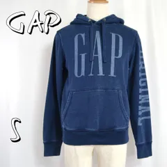 【美品】GAPギャップ ユニセックス コットン製 ヴィンテージライク 裏毛プルオーバーパーカー フーディフェード感 S(JPN M) インディゴブルー濃紺 【古着】【中古】【送料無料】