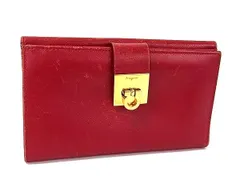 Salvatore Ferragamo フェラガモ IY-229235 ガンチーニ レザー 二つ折り 長財布 ウォレット 小銭入れ 札入れ レッド系 DP8876