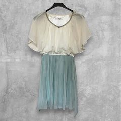 RyuRyu ドッキングプリーツワンピース L アイボリー 水色 タグ付き