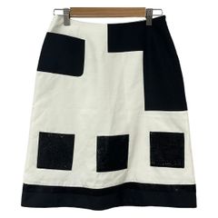TO BE CHIC(トゥービーシック) スカート サイズ42 L レディース美品  - 白×黒 ひざ丈/スパンコール