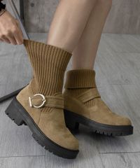 ソックス風ショートブーツ厚底 レディース【カラー：ライトブラウン　商品コード：AIFEI-001】