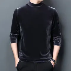 ベロアカットソー 長袖Tシャツ ハイネック 即購入OK メンズ カットソー 暖かインナー  Tシャツ 長袖 ロンT 起毛 トップス ハイネック 暖かい 防寒 部屋着qiandu20