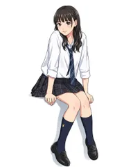 2Lサイズ c380 女子高生イラスト 白シャツにチェックのスカートを着用した少女のデジタルアート